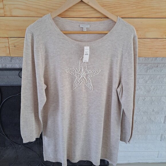 Talbots Women's Large Star Fish Graphic Embroidered Tunic Sweater Cotton... - Picture 1 of 10